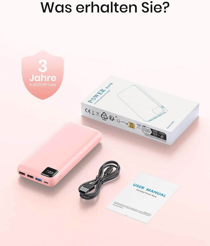 A ADDTOP Power Bank 20000mAh – 22.5W Schnellladefunktion klein Powerbank – Akkupack Externe Handyakk