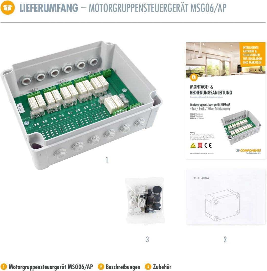3T-MOTORS Motorgruppensteuergerät MSG6/AP für 6 Rollladenmotoren, Auf-Putz, Rollladensteuerung, Einz