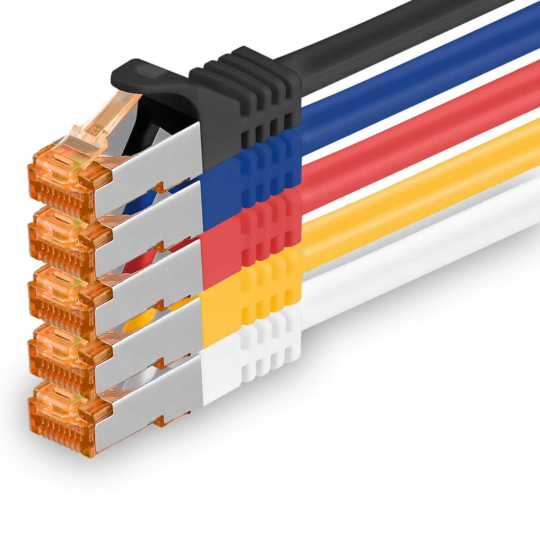 1aTTack.de 5m - Cat.7 Netzwerkkabel 5-Farben 03-5 Stück Gigabit Ethernet LAN Kabel 10000 Mbit s Patc
