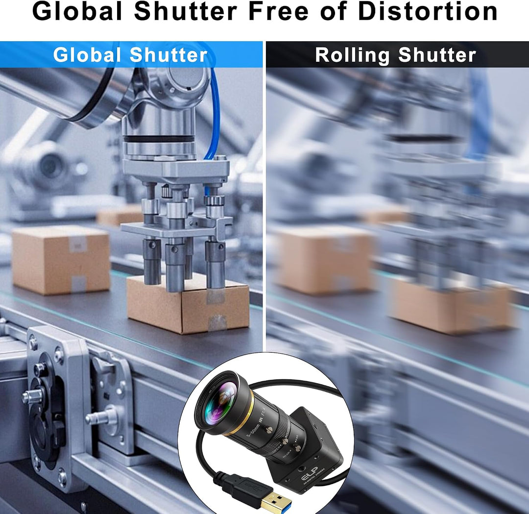 ELP Global Shutter USB3.0 Kamera,5MP 60fps10-facher manueller 5-50mm Varifokal, Bewegungserfassung f