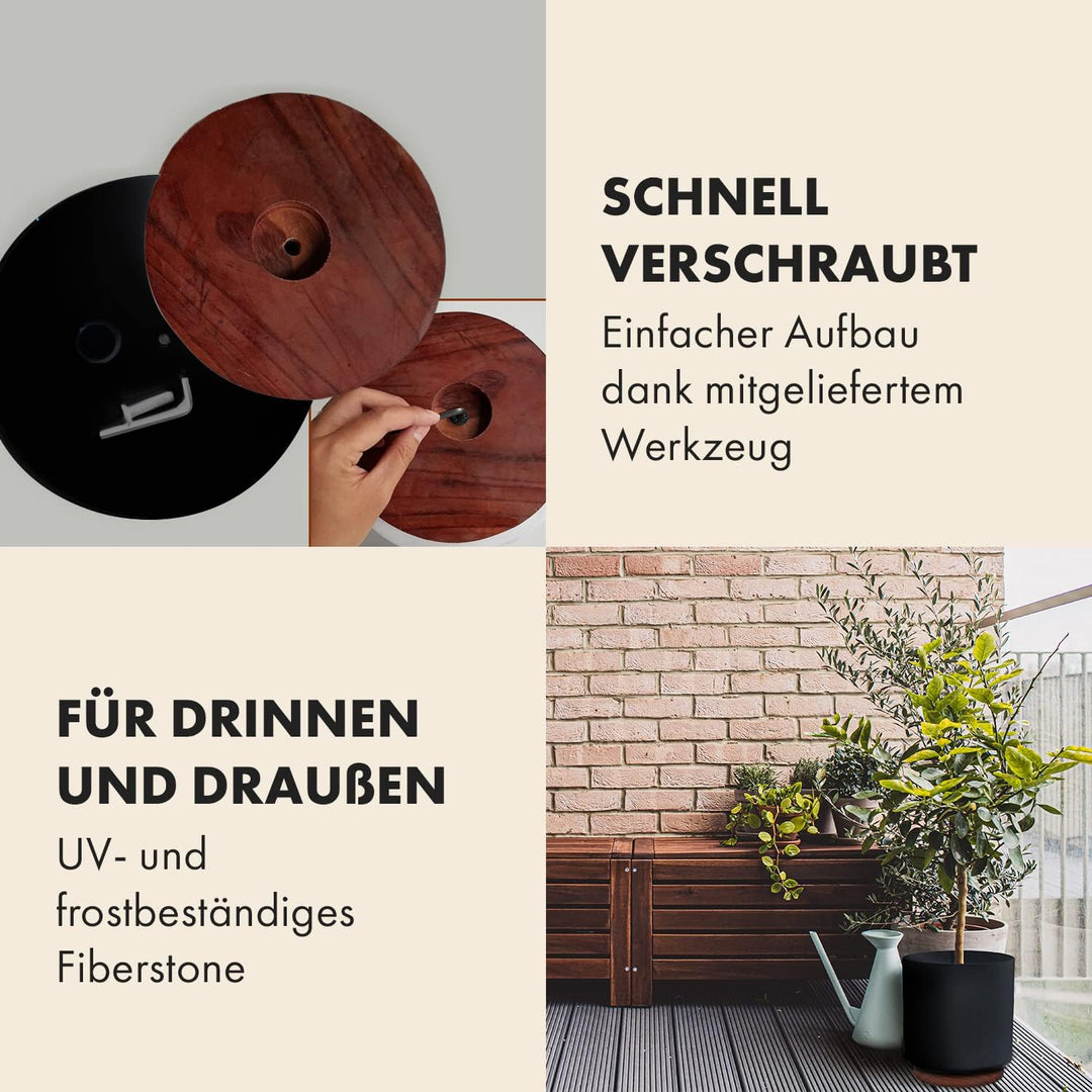 Fox&Fern Übertopf M mit Holzsockel - Blumentopf Gross inkl. Wasserabfluss - Blumentopf hoch 28cm - Ü