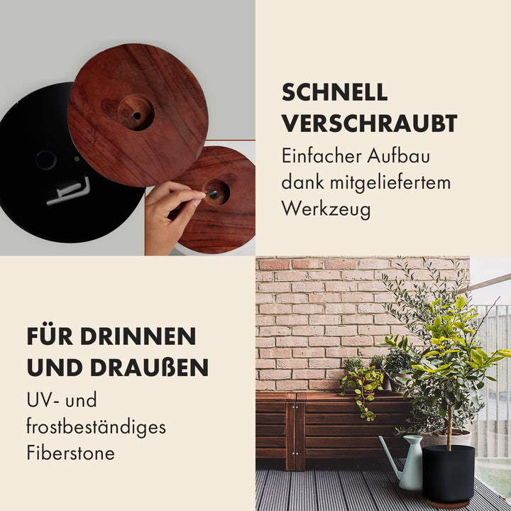 Fox&Fern Übertopf M mit Holzsockel - Blumentopf Gross inkl. Wasserabfluss - Blumentopf hoch 28cm - Ü