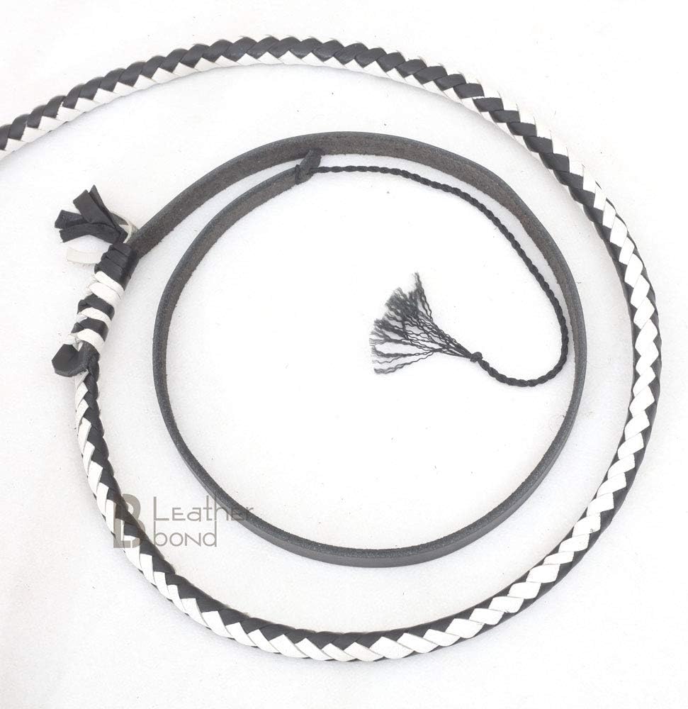 Echte & echte Rindsleder Leder Bullwhip 12 Zöpfe 10 Fuss Bullpeitsche schwarz & weiss