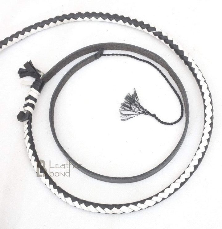 Echte & echte Rindsleder Leder Bullwhip 12 Zöpfe 10 Fuss Bullpeitsche schwarz & weiss