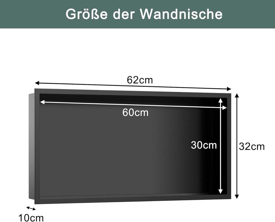 Wandnische Dusche Edelstahl 304, Keine Fliesen Erforderlich, Eingebettet Duschnische 60 x 30 x 10 cm