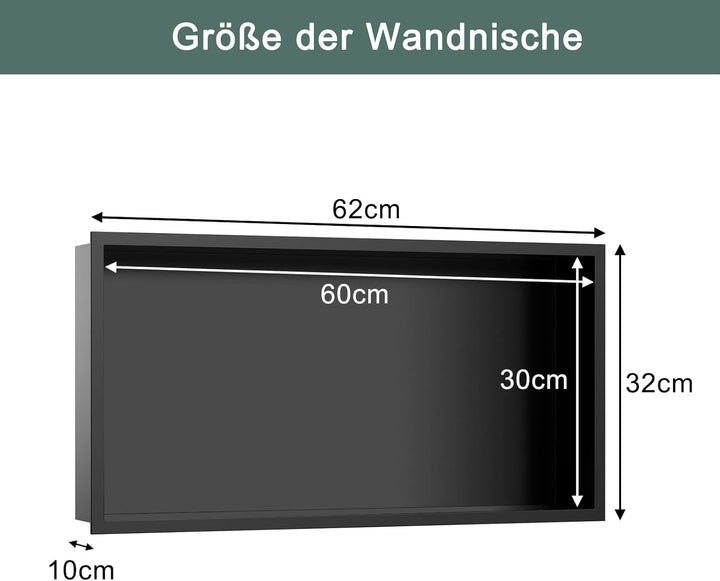 Wandnische Dusche Edelstahl 304, Keine Fliesen Erforderlich, Eingebettet Duschnische 60 x 30 x 10 cm