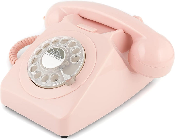 GPO 746ROTARYPINK Retro Telefon mit Wählscheibe im 70er Jahre Design Pink- Nelke Rosa, Pink- Nelke R
