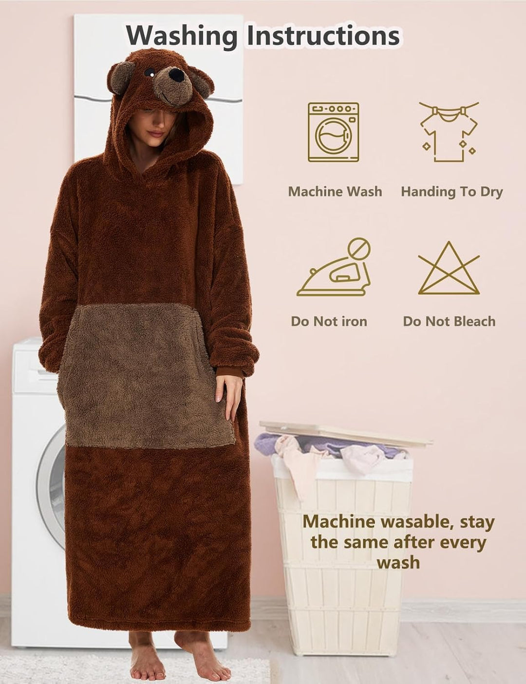 Hooded Blanket Sweatshirt Oversized Pullover Damen Riesige Fronttasche Plüsch Tragbare Decke mit Ärm