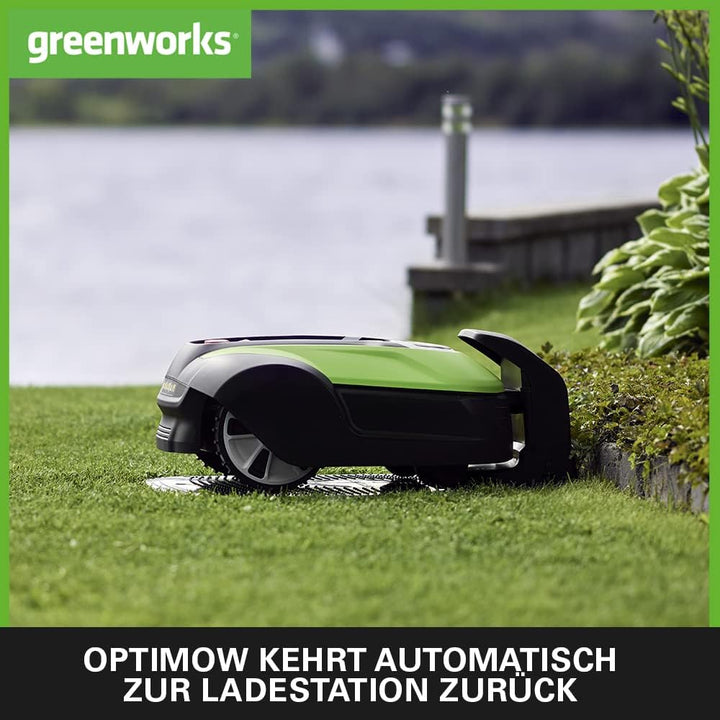 Greenworks Optimow 15 Rasenmäherroboter für Rasenflächen bis 1500 m2 mit 35 % Gefälle, extrem leise,