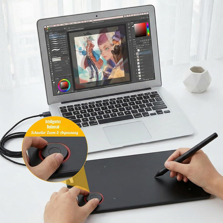 IMAGE Tragbares Grafiktablett 8,9*5,3 Zoll mit 8192 Stufen batterielosem Stift und 1 magischem Kreis