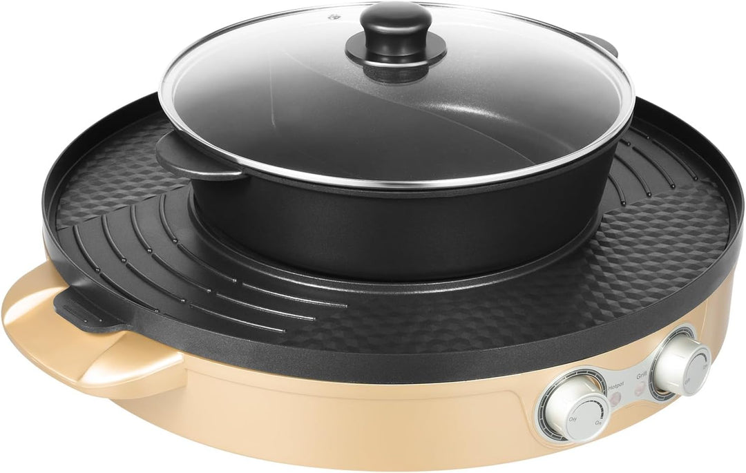 Food Party Electric Hot Pot und grill Elektrisch Hotpot Topf 220V 2200W Elektrogrill 2 in 1, mit Abn