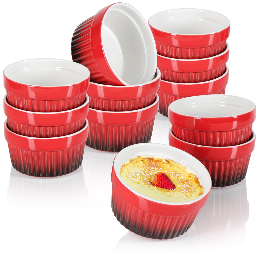 com-four® 12x Ragout Fin Schale - Ofenfeste Förmchen in rot - Creme Brulee Schälchen - Dessertschale