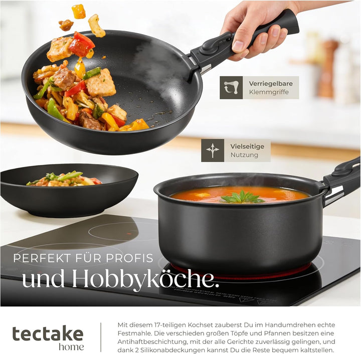 tectake® 47-tlg. Küchenstarterset, Steingut Geschirrset 6 Personen, Tassen, Teller Set, 2x Kochtopf,