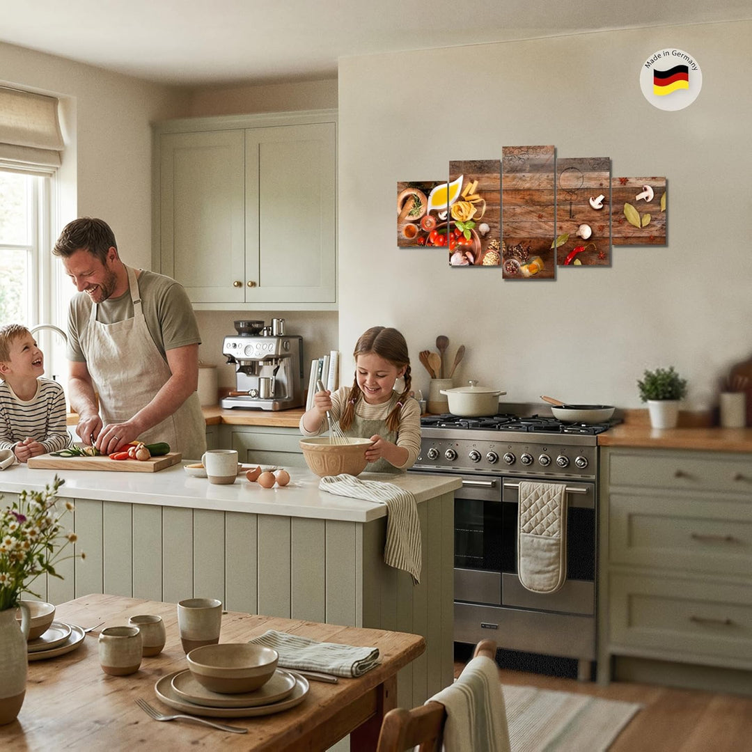 Runa Art Wandbilder Küche - Gewürze 5 Teilig Bild auf Vlies Leinwand Deko Esszimmer Küchenbilder Ess