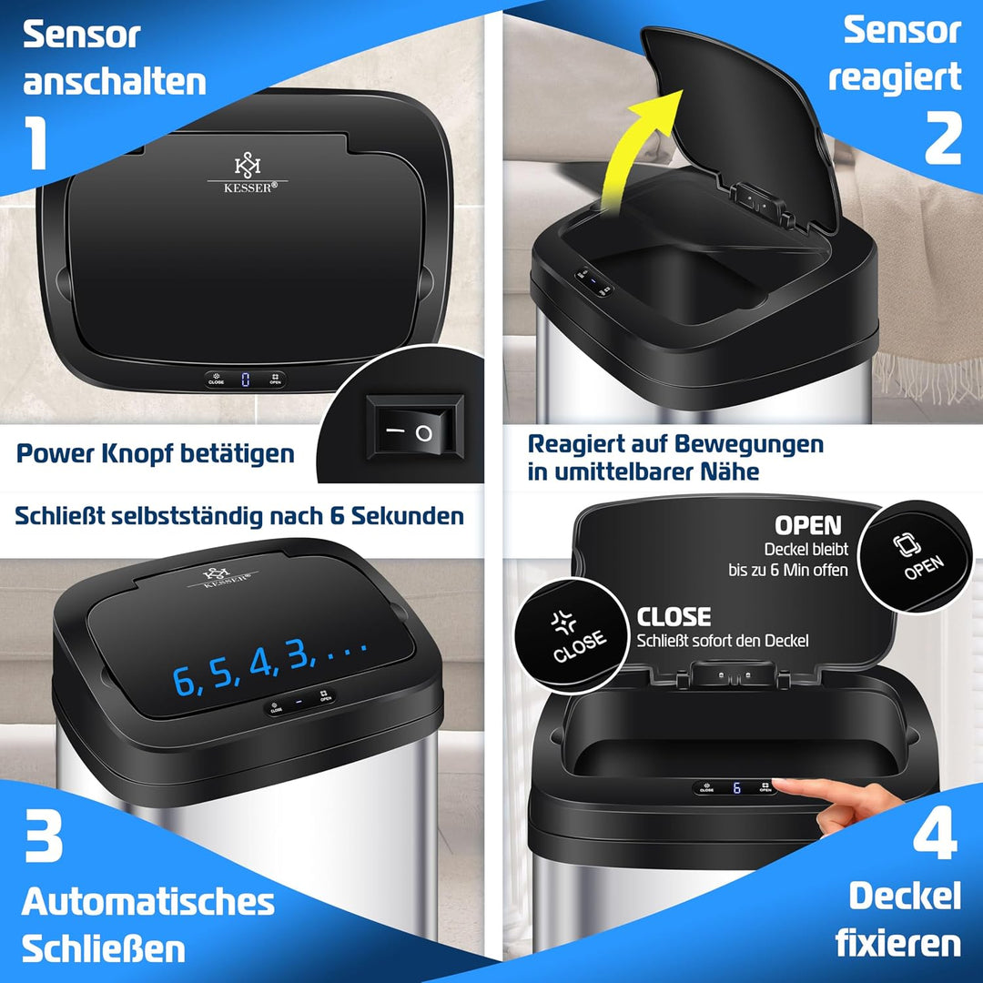 KESSER® Sensor Mülleimer Küche 52 L | Automatik mit Bewegungssensor Abfalleimer & Soft-Close-Deckel