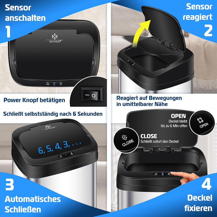 KESSER® Sensor Mülleimer Küche 52 L | Automatik mit Bewegungssensor Abfalleimer & Soft-Close-Deckel