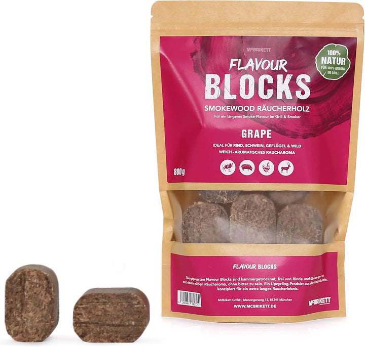 McBrikett Flavour Blocks, Räucherholz, Smokewood, Chunks, 4er-Set á 800g, 100% Natur, extra langes R