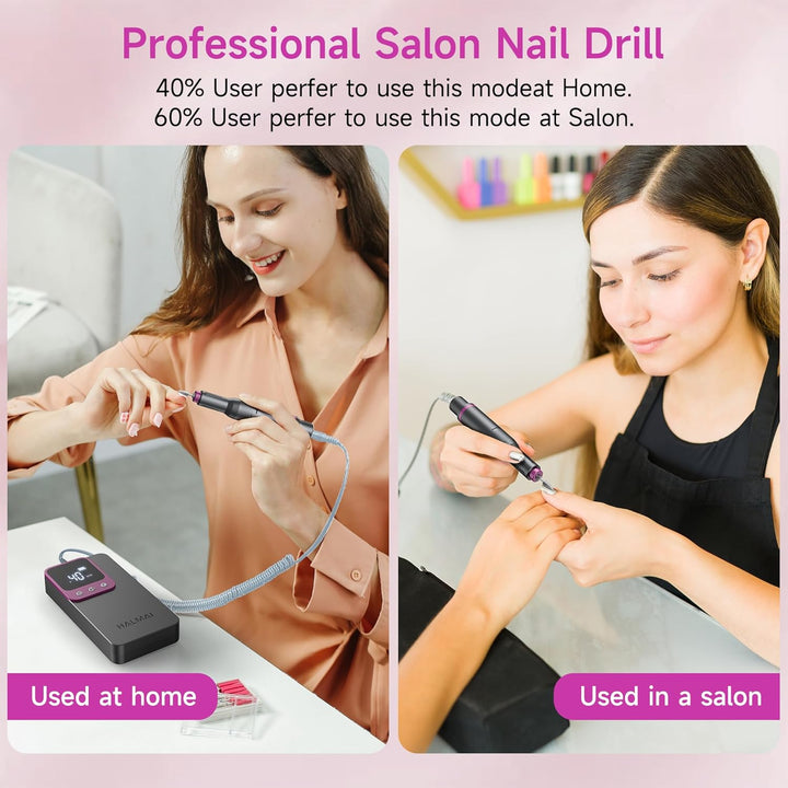 HALMAI Elektrischer Nagelfräser Professionell, Tragbare Nagelfeile für Acryl-Gel-Nägel, Kabelloses w