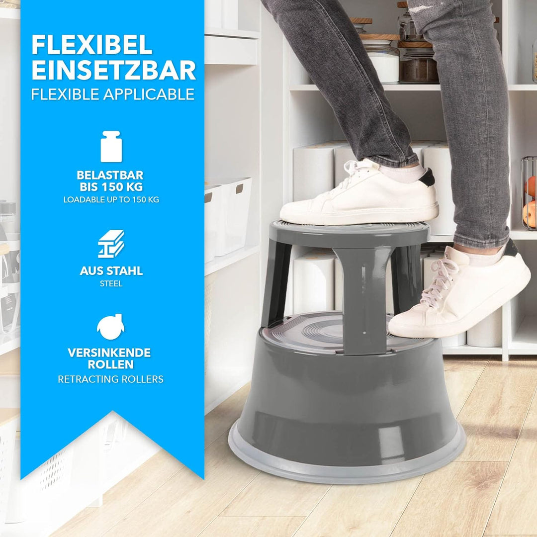 Floordirekt Rollhocker, Tritthocker, Elefantenfuss | Hocker für Buro oder Gewerbe | TÜV + GS geprüft