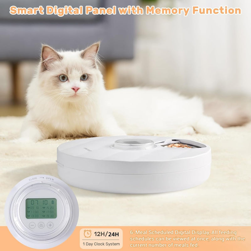 GAMKII Automatic Cat Wet Food Feeder 6 Meals with 2 Ice Packs, Battery Power Auto Pet Food Dispenser