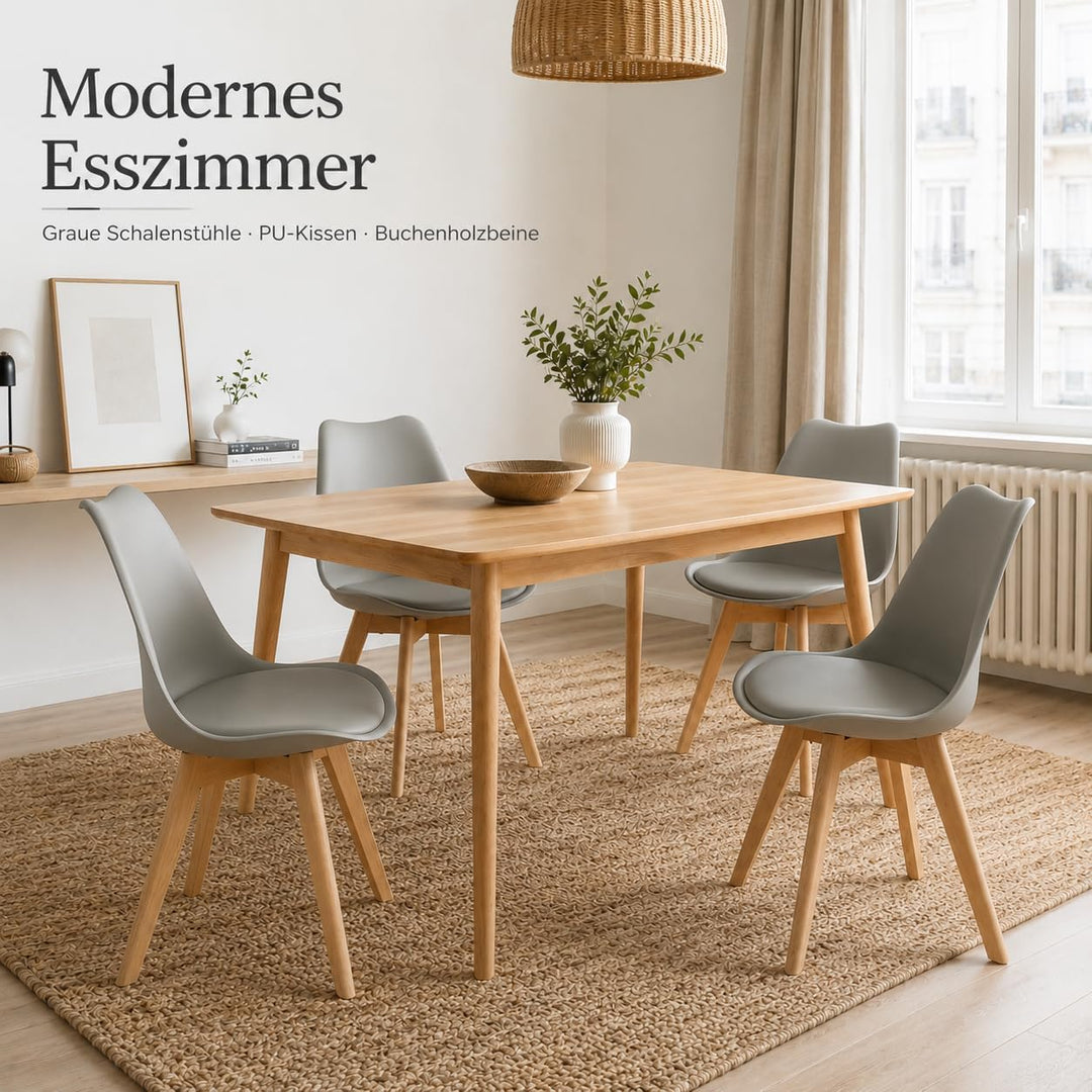 EGGREE 6er Set Esszimmerstühle mit Massivholz Buche Bein SGS Geprüfter, Retro Design Gepolsterter St