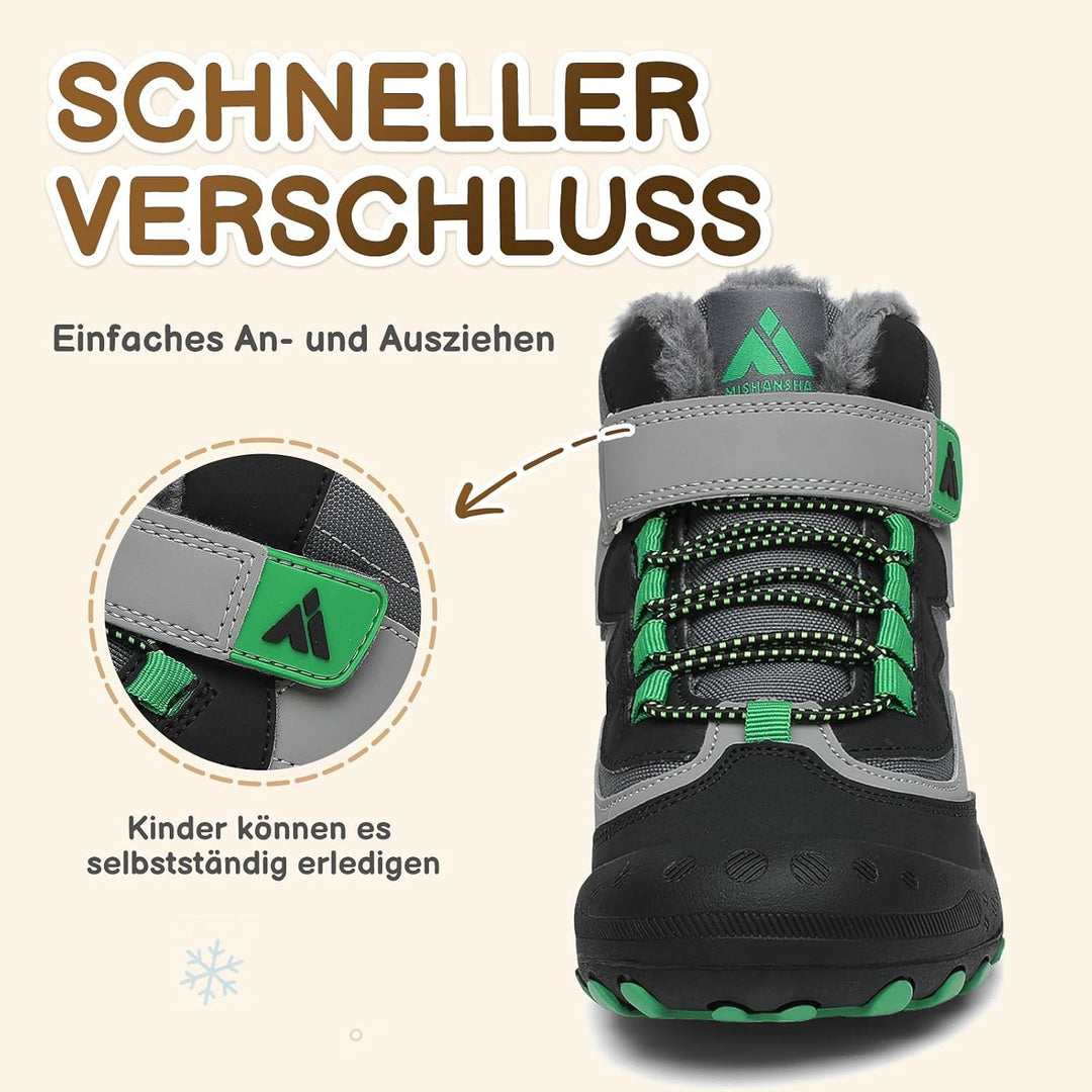 Mishansha Kinder Winterschuhe Gefüttert Winterstiefel für Jungen Mädchen Gr.24-38 33 EU Schwarz Grau