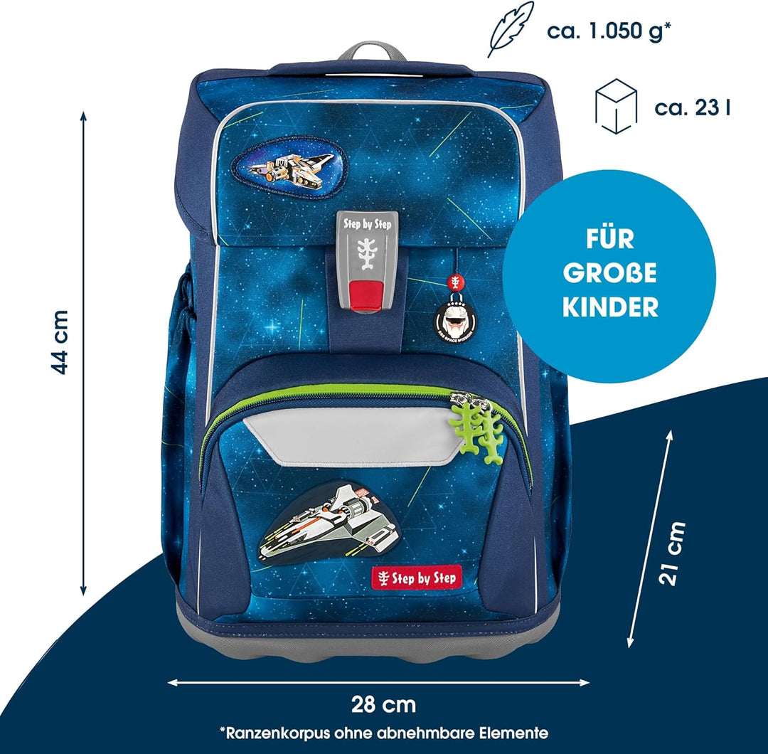 Step by Step Giant Schulranzen-Set „Starship Galactus“, 5-teilig, blau, ergonomischer Tornister mit