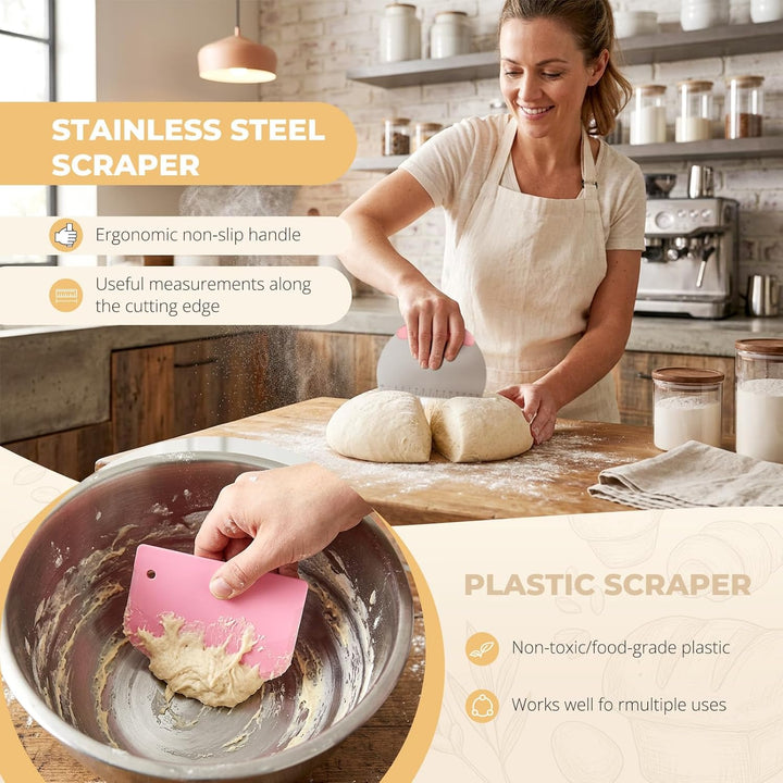 Sauerteig Starter Set mit Gärkörbchen(runde 23cm & ovale 25cm), Brot Backen Zubehör Komplettset, 650
