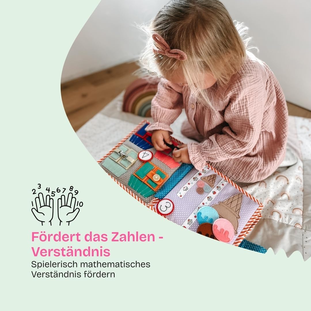 Jolly Designs – 1,2,3 – 10 Seiten Premium - Quiet Book – Montessori Spielzeug ab 3 Jahren – Motorik