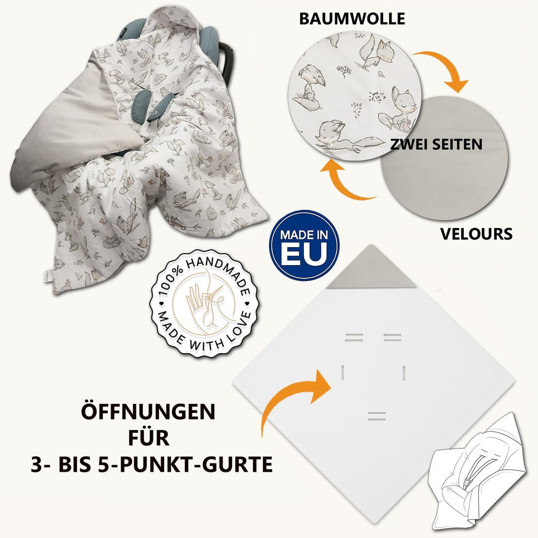 Baby Einschlagdecke Doppelseitig 86x86 cm Baumwolle-Velours für Kinderwagen und Babybett (Rosa Velou