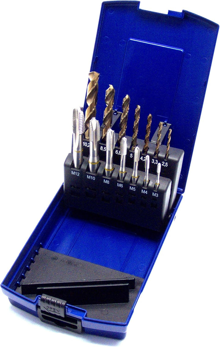 Maschinengewindebohrer Set 14-teilig M3 - M12 HSSE-Co5 DIN 371 Durchgangsloch Gelbring inkl. HSSE-Co