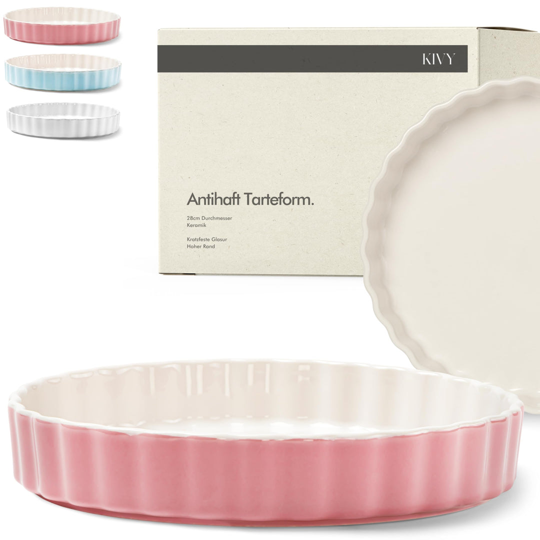 KIVY Quiche & Tarteform [28 cm] - Antihaftbeschichtete Quicheform aus Keramik - Obstkuchenform - Tar