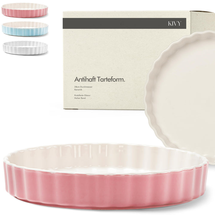 KIVY Quiche & Tarteform [28 cm] - Antihaftbeschichtete Quicheform aus Keramik - Obstkuchenform - Tar