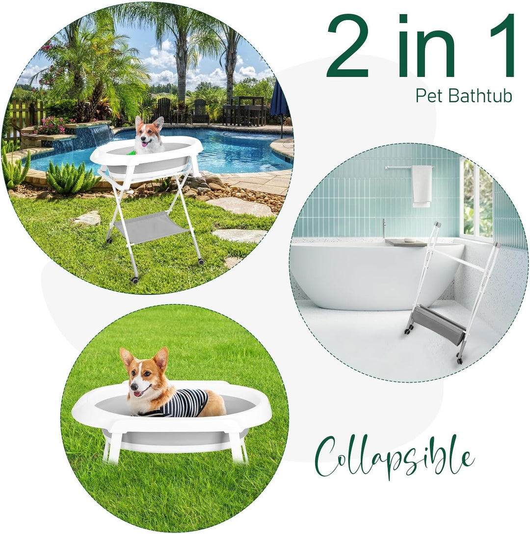 cadciehe 2 in 1 Hundebadewanne Hundewaschstation, faltbare Haustierbadewanne zum Baden und Pflegen,
