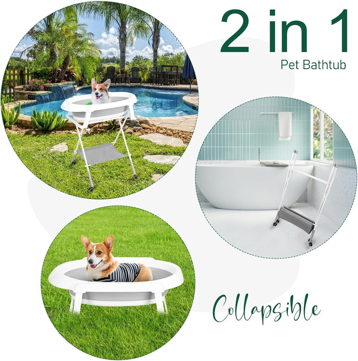 cadciehe 2 in 1 Hundebadewanne Hundewaschstation, faltbare Haustierbadewanne zum Baden und Pflegen,