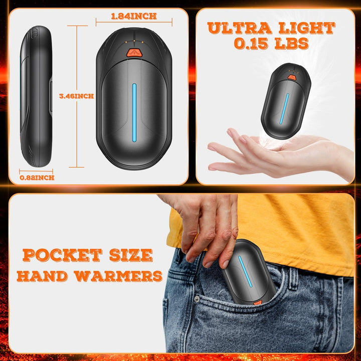 Elektrisch Handwärmer Wiederverwendbar Wiederaufladbar Taschenwärmer: 2er Pack 6000mAh USB Aufladbar