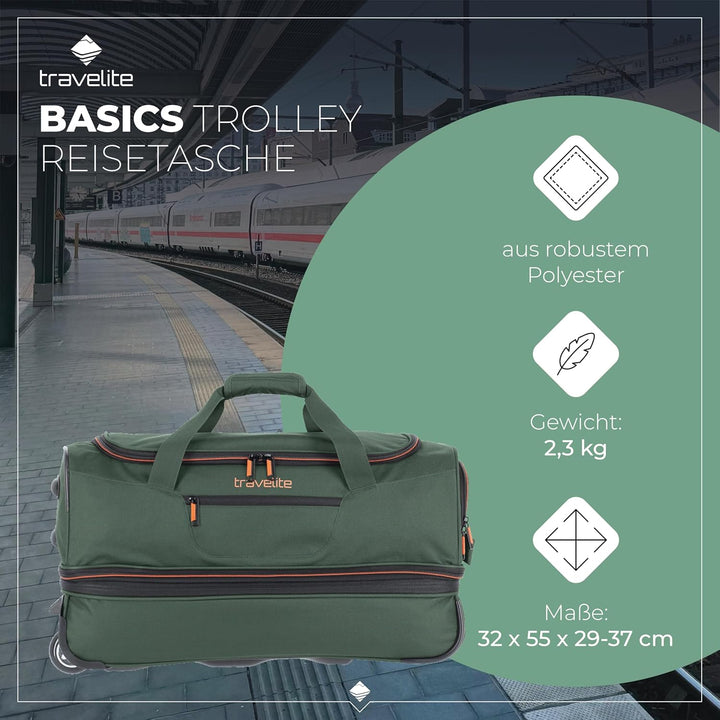 travelite 2-Rad Trolley Reisetasche Gr. S mit Dehnfalte, Gepäck Serie BASICS: Weichgepäck Reisetasch