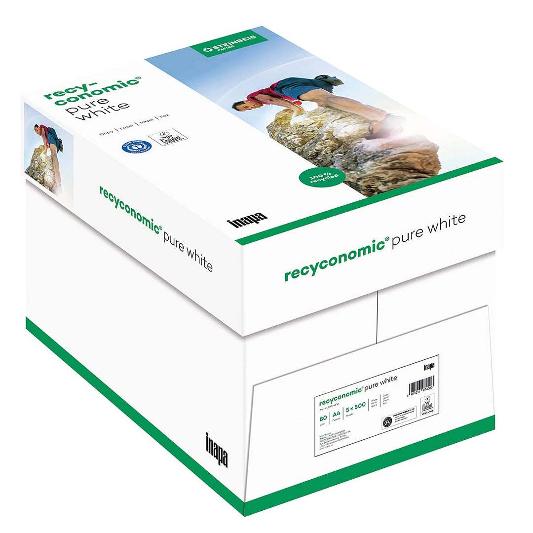inapa Recycling-Papier, Druckerpapier Recyconomic PureWhite: 80 g/m², A4, 2500 Blatt (5x500), ungest