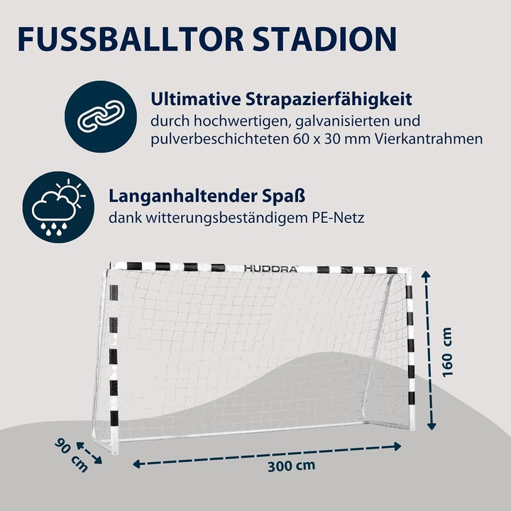 HUDORA Fussballtor Stadion - Tor für Kinder und Erwachsene - Fussball Tor 300 x 160 x 90 cm für Gart