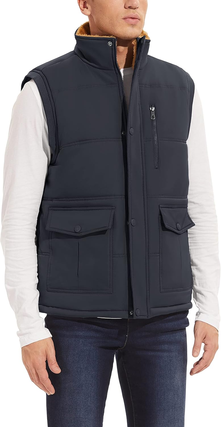 MAGCOMSEN Winterweste Herren Gefüttert Outdoor Weste Warme Fleeceweste Freizeit Ärmellos Jacke Therm