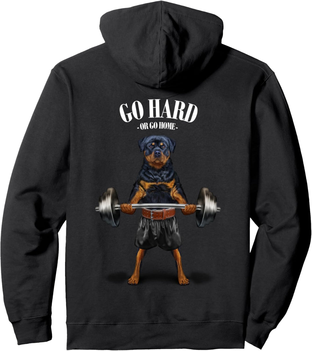 Rottweiler Hund Gewichtheben im Fitnessstudio Pullover Hoodie