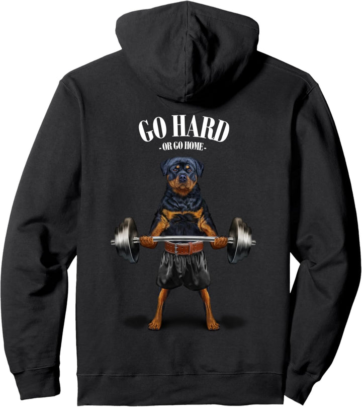 Rottweiler Hund Gewichtheben im Fitnessstudio Pullover Hoodie