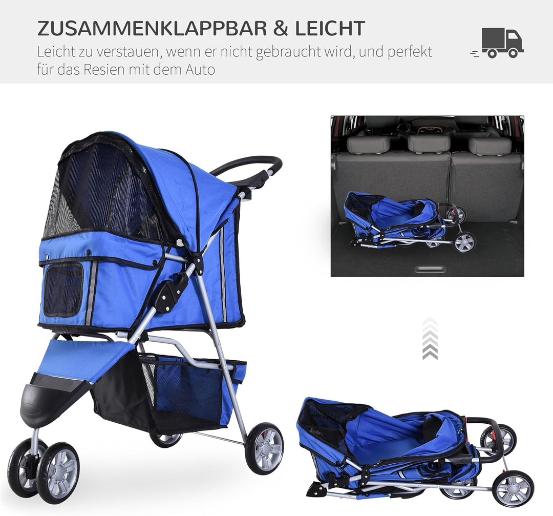 PawHut Hundewagen Hundebuggy Buggy Hunde Katzen Pet Stroller Hunde Buggy Blau Blau 75L x 45B x 97H c
