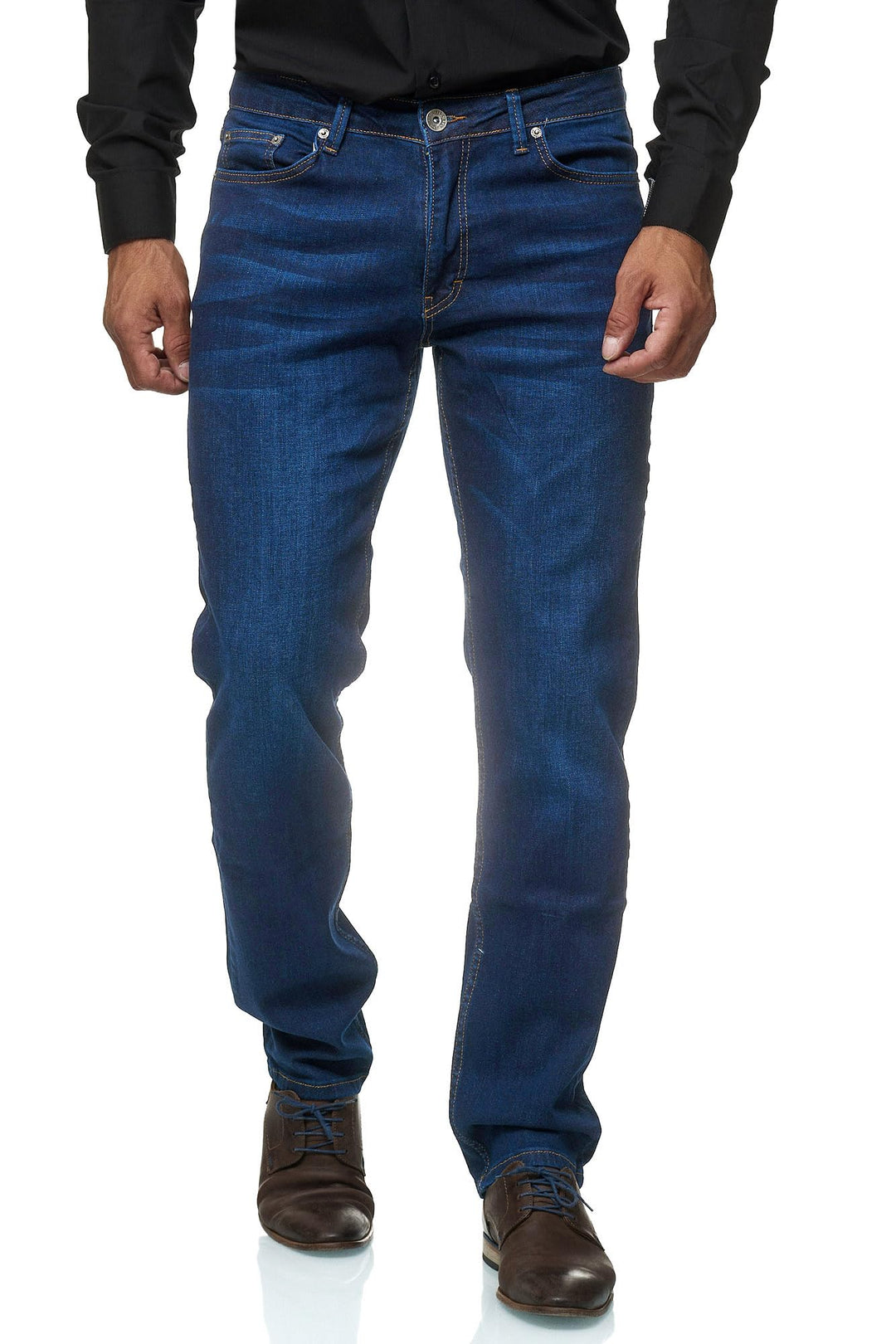 JEEL Herren-Jeans - Regular-Fit Straight-Cut - Stretch - Jeans-Hose Basic Washed 28W / 30L 01-navy,