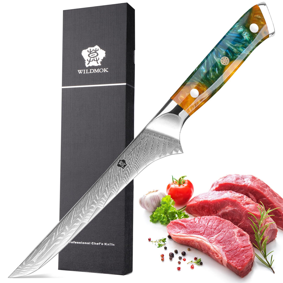 WILDMOK Ausbeinmesser, japanisches Damaskus Kochmesser, Profi Ausbeinfiletmesser, 17.8 cm Profession
