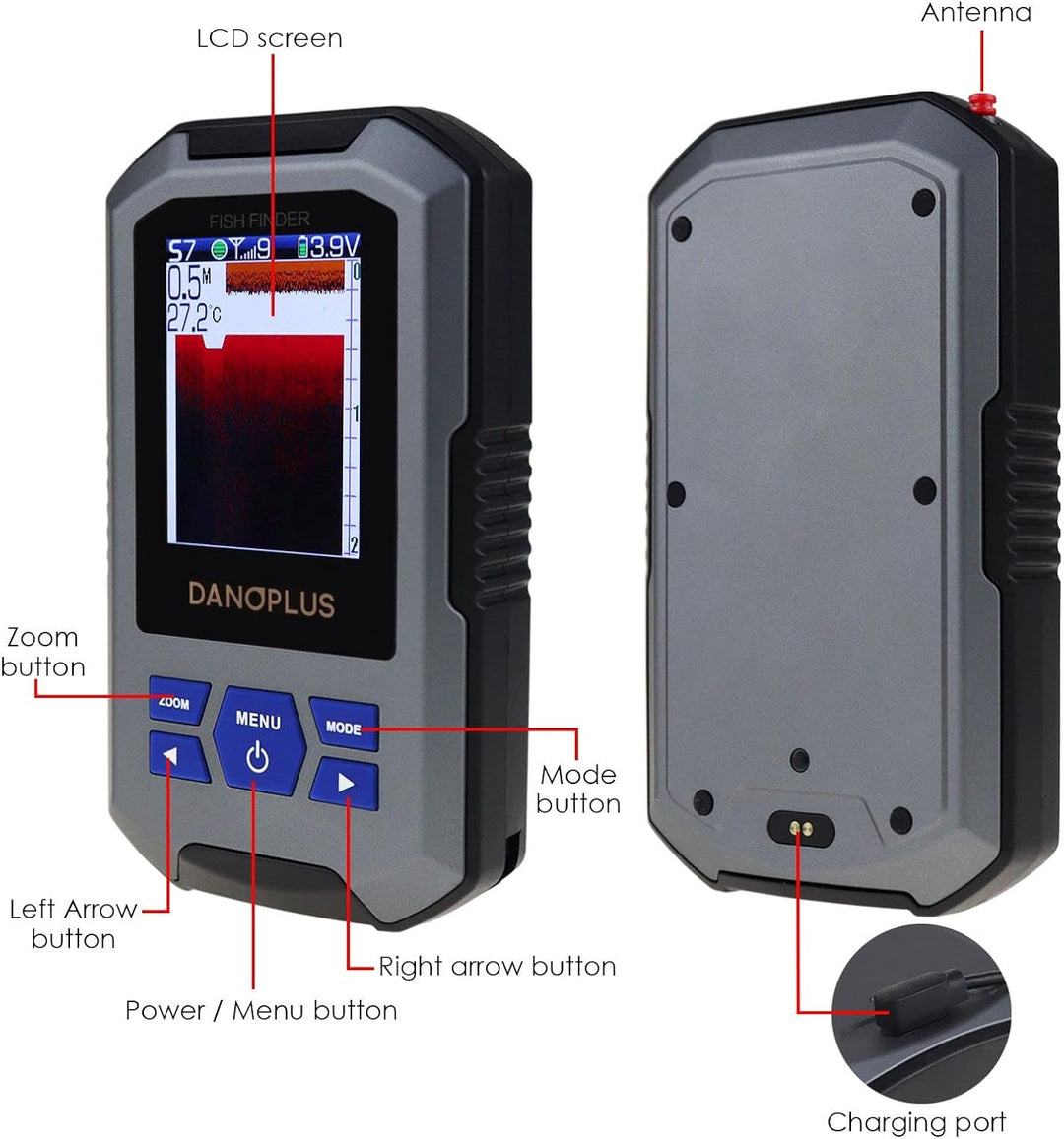 Kabelloser Fischfinder Tragbarer Fischfinder Sonar-Sensor 45 m Tiefenerkennung Wiederaufladbare Tief