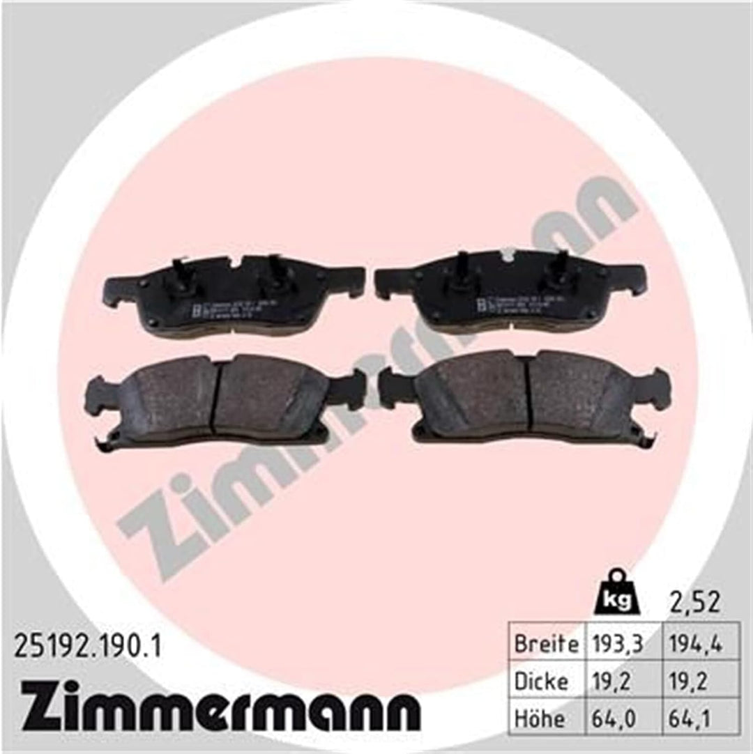 Bremsbeläge Vorne von Zimmermann (25192.190.1) Bremsbelagsatz Bremsanlage Scheibenbremsbelagsatz, Sc