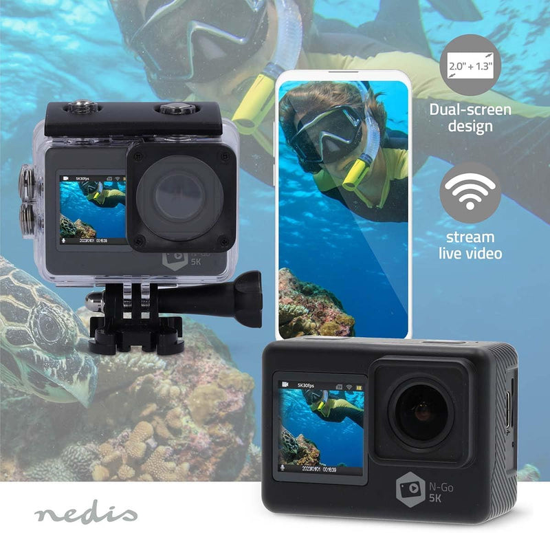 Nedis Action Cam - 5K@30fps - 16 MPixel - Wasserdicht bis: 30.00 m - 80 min - Wi-Fi - App erhältlich