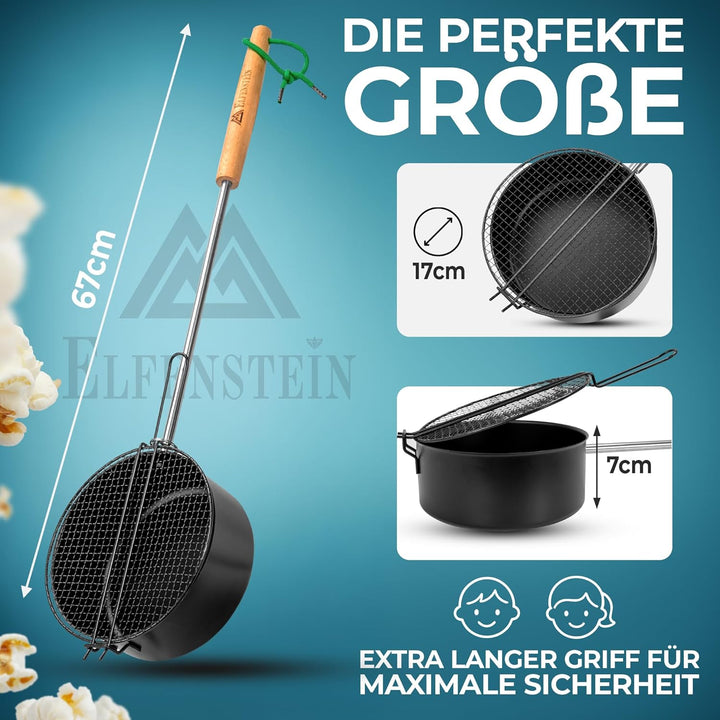 Popcorn Maker Lagerfeuer aus hochwertigen Karbonstahl & Sicherheitsgriff, Outdoor Popcorn-Pfanne für