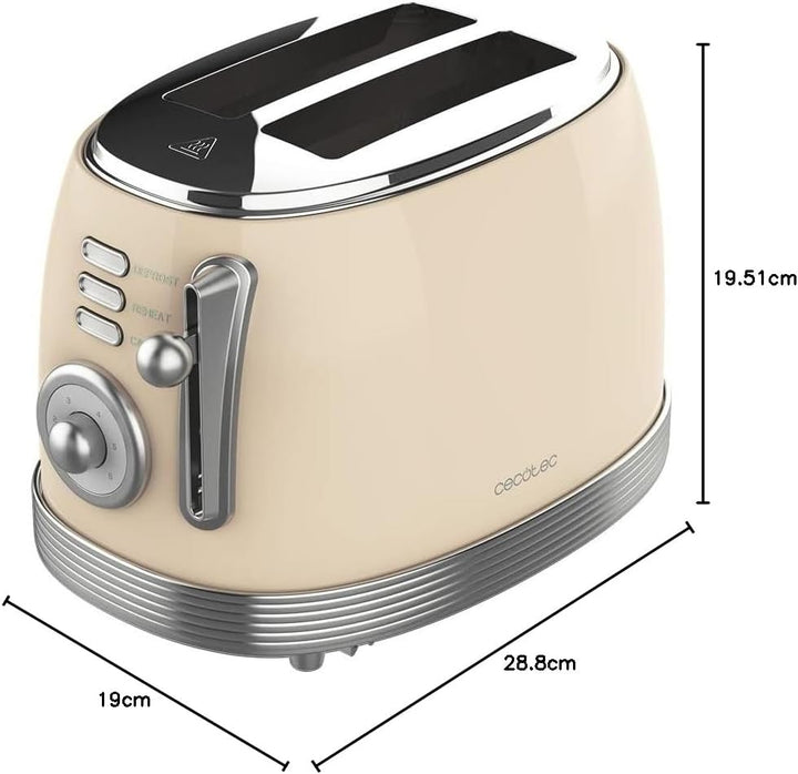 Cecotec Toast&Taste 800 Vintage Light Beige, 850 W, Doppelschlitz, extra breit, 3, 8 cm, 2 Toaster,